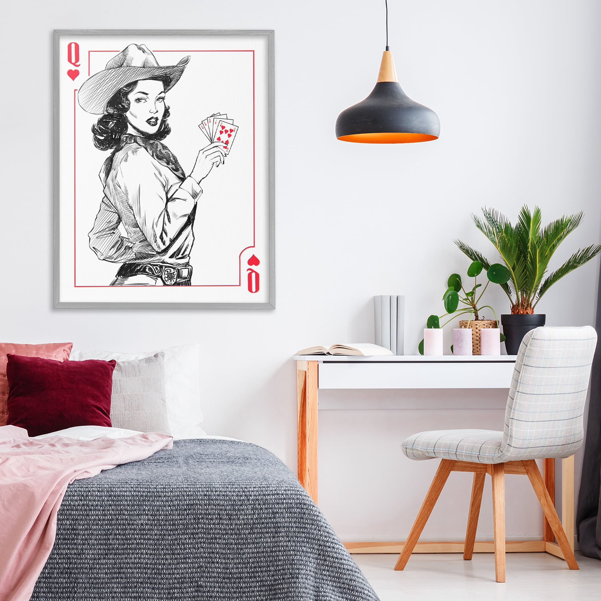 Stupell Industries Cowgirl Queen of Hearts Gray Framed Giclee Art, design by Ziwei Li
