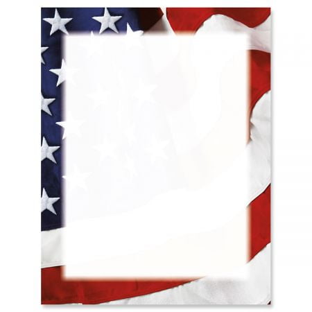 Flag Letterhead Paper Grand Ol' Flag Patriotic Letter Papers - Set of 25, American Flag stationery papers, 8 1/2