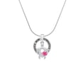 thumbnail image 2 of Delight Jewelry Silvertone Open Sea Turtle with Hot Pink Plumeria Gymnastics Mom Ring Charm Necklace, 18", 2 of 4