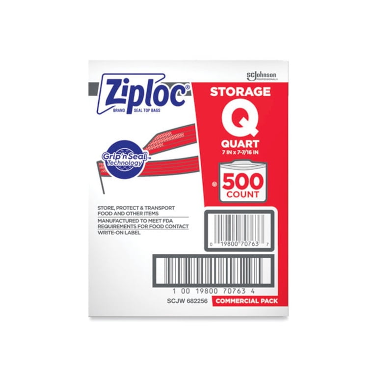 Ziploc Quart Size Storage Bags, 500 Ct with Easy Open Tabs and