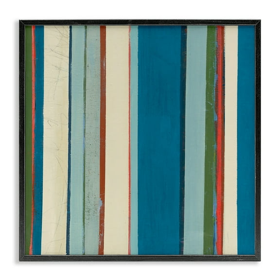 Stupell Industries Asymmetrical Blue Stripes Abstract Painting Black Framed Art Print Wall Art, 12 x 12
