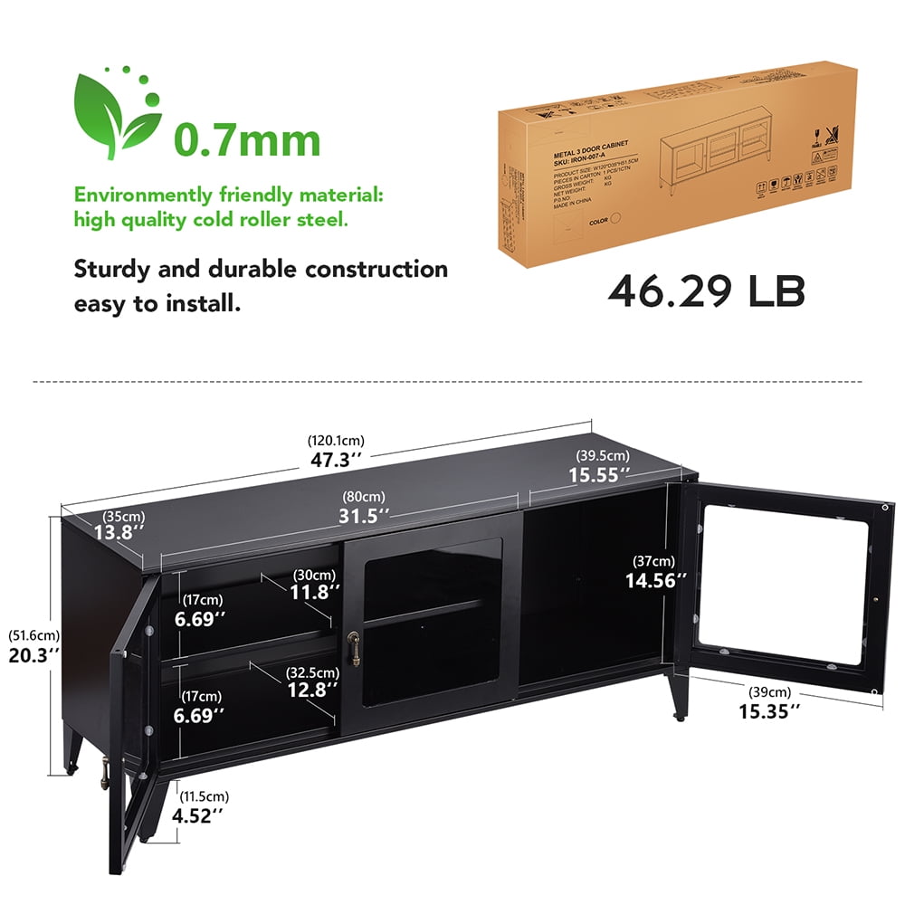 Private Jungle Modern TV Stand for TVs up to 55", Console Storage Cabinet Shelf with 3 Glass Door-Black Private Jungle Modern TV Stand for TVs up to 55", Console Storage Cabinet Shelf with 3 Glass Door-Black