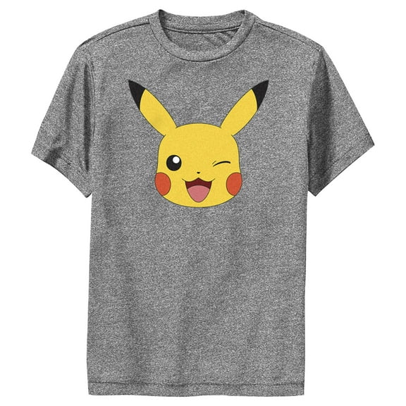 Boy's Pokemon Pikachu Wink Face Performance Graphic Tee Charcoal Heather Medium