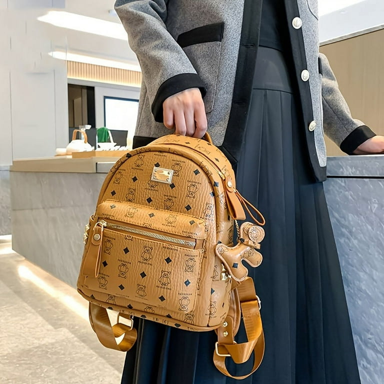 Cute Bear Pattern Backpack, Stylish Zipper Bookbag, Women's Trendy