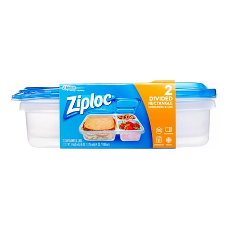 Kids Baggies Shorts - (3 pack) Ziploc Container, Divided Rectangle, 2 ct