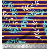 Soimoi Purple Heavy Canvas Fabric Stripe & Palm Leaves Print Sewing Fabric Yard 58 Inch Wide