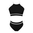 thumbnail image 4 of Curuila Two Piece Swimsuit For Women Crew Neck Halter Solid Color Top High Waisted Comfort Bikini Set Black Size L, 4 of 4