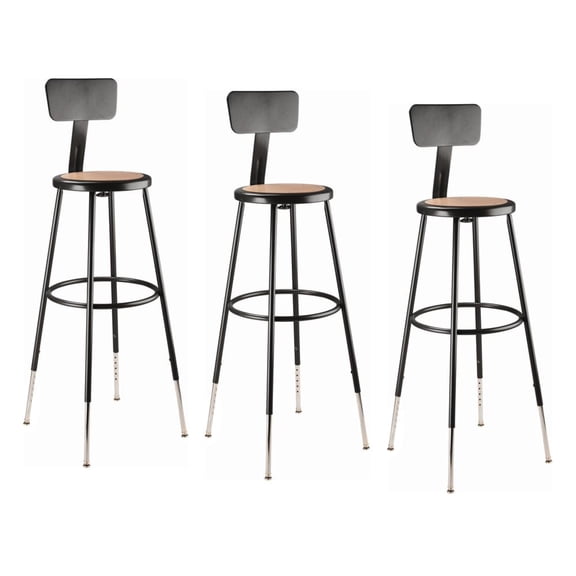 (3 Pack) NPS 32 -39" Height Adjustable Heavy Duty Steel Stool With Backrest, Black