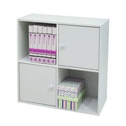 Kings Brand Furniture White Wood 2-Tier 4-Shelf 2-Door Bookcase Storage Organizer