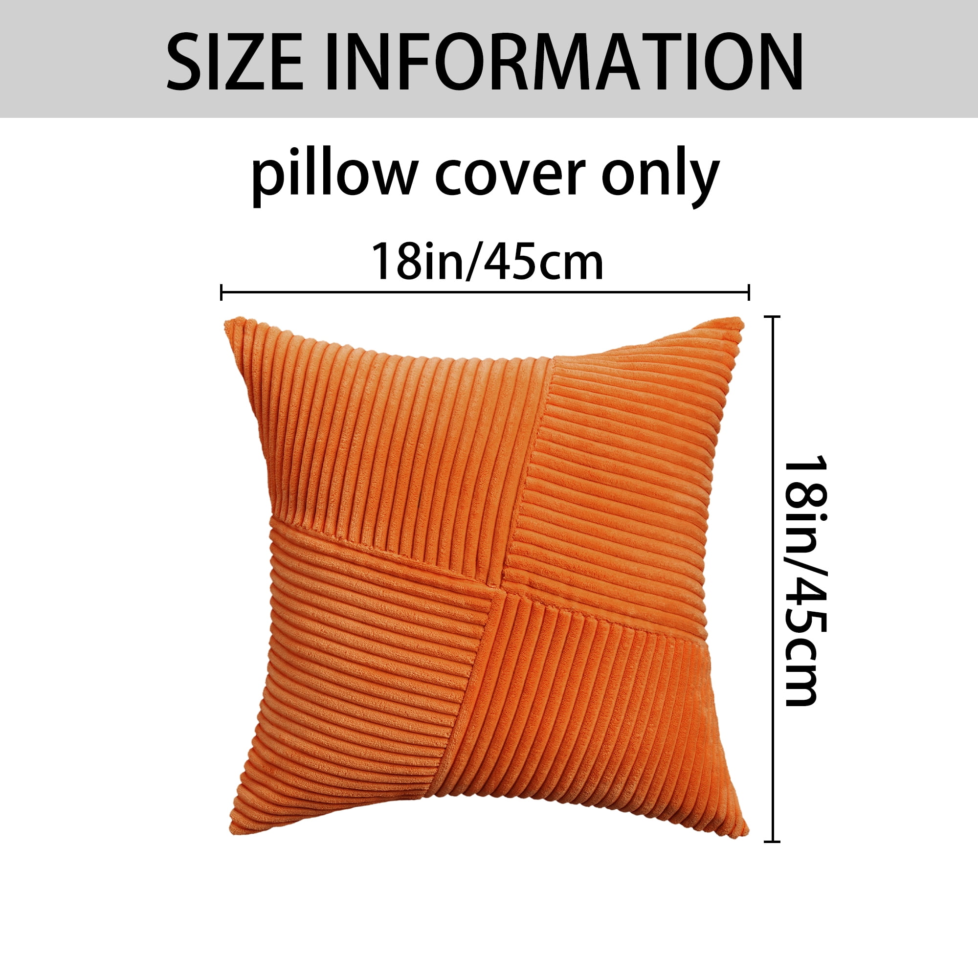 Unique Bargains Solid Corduroy Throw Pillow Covers Set of 2 Orange 18" x 18"
