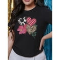 thumbnail image 1 of Camiseta de San Valentín para mujer, 100 % informal, de manga corta, con estampado geométrico de corazones y flores, ideal para todas las estaciones., 1 of 5