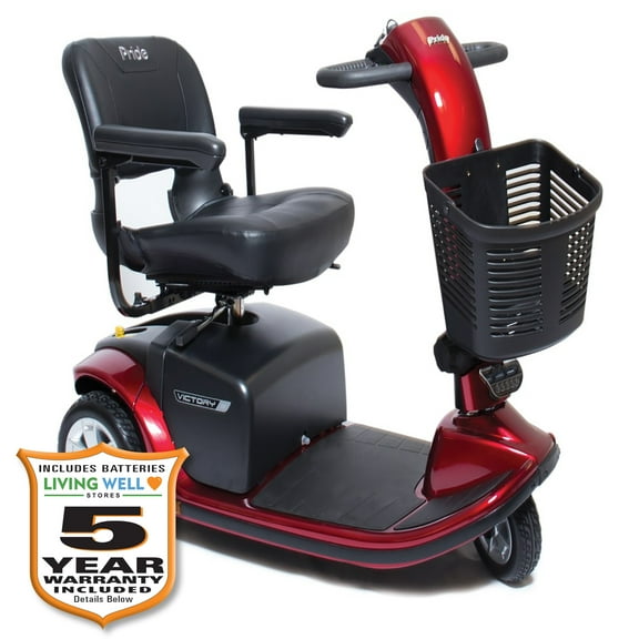 Pride Mobility Victory 9 3-Wheel Mobility Scooter, 300 Lb. Weight Capacity, with 5-Year Extended Warranty