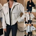 thumbnail image 2 of Fall Winter Women Jacket Turn-down Collar English Style Chest Pockets Windproof Outwear Single-breasted Solid Color Button Closure Commuting Daily Wear Overcoat, 2 of 8