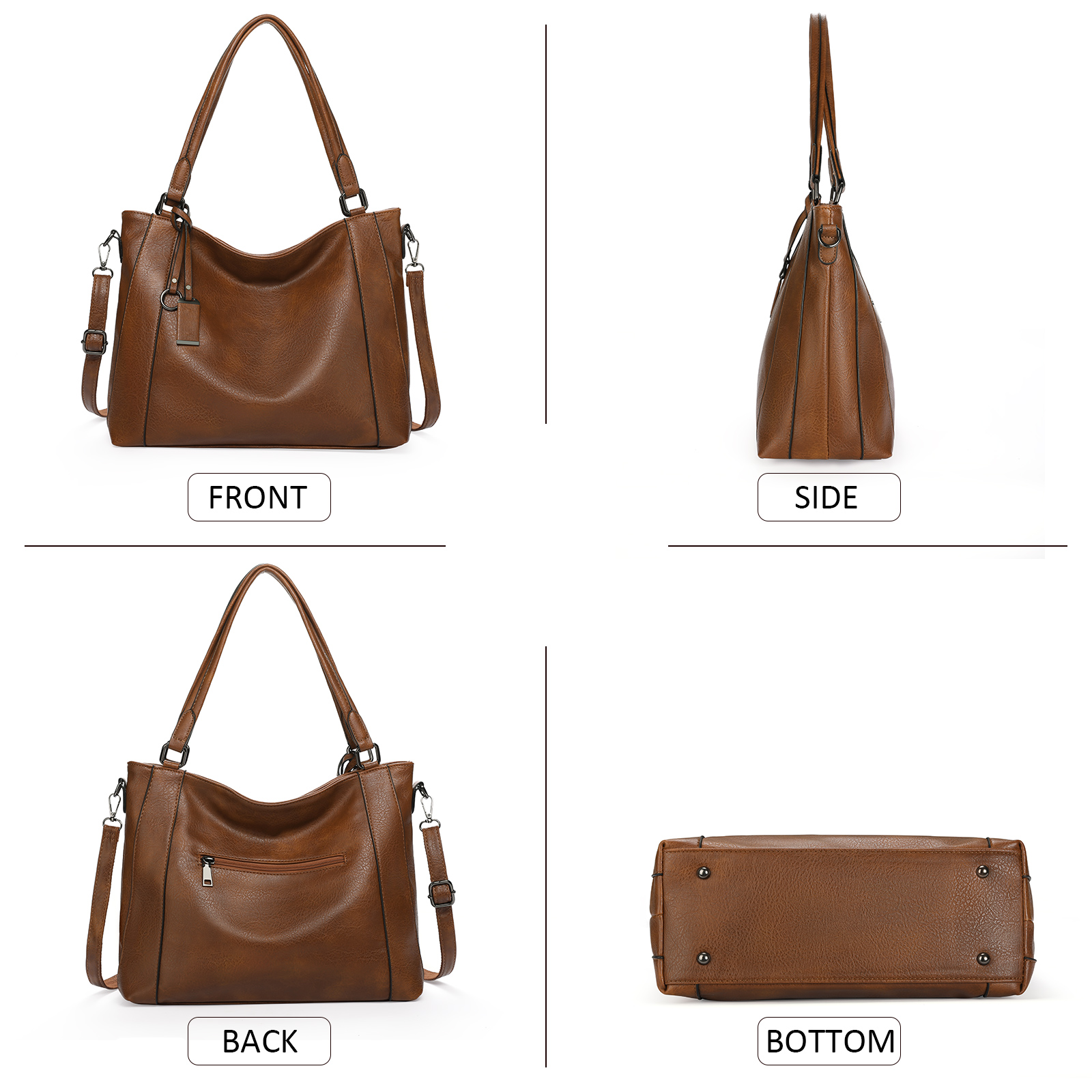 SENDEFN Leather Hobo Bag Set 2-Piece Brown photo 2