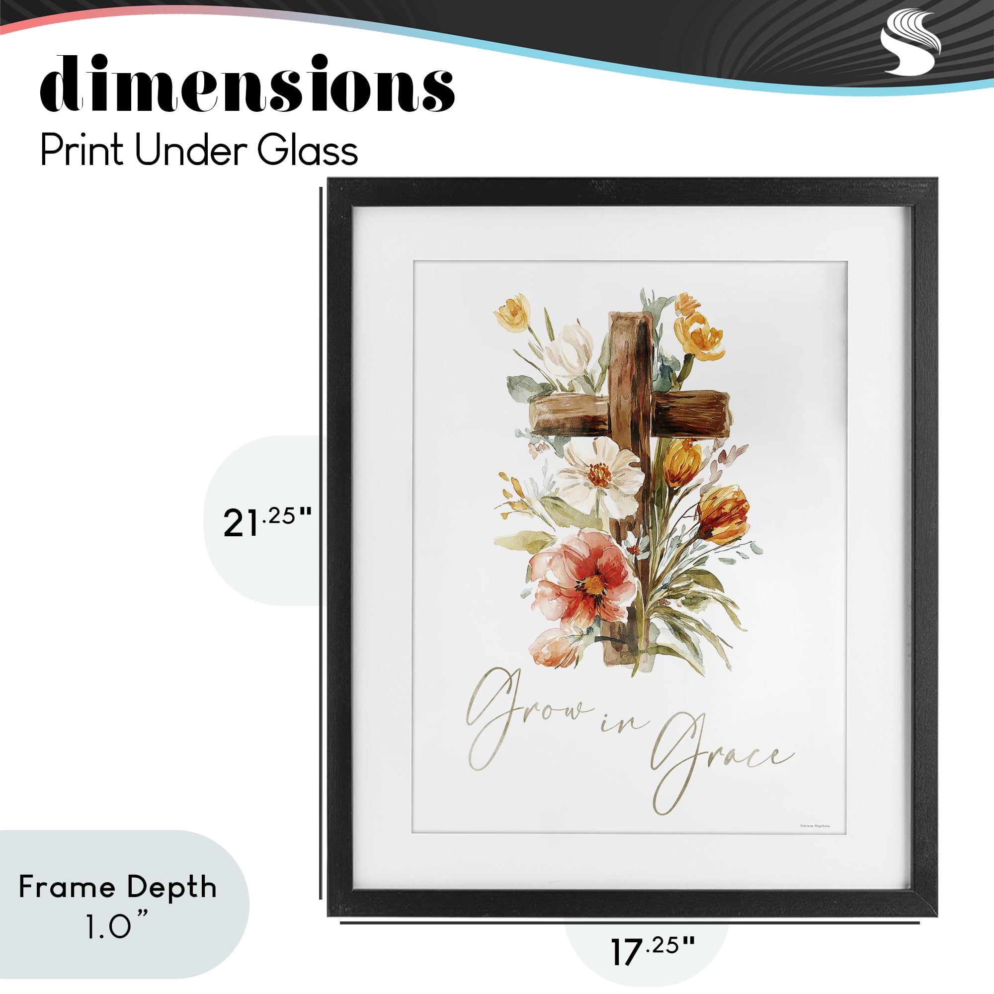 Stupell Industries Grow In Grace Cross Black Framed Print Under Glass, design by Svetlana Aleynikova