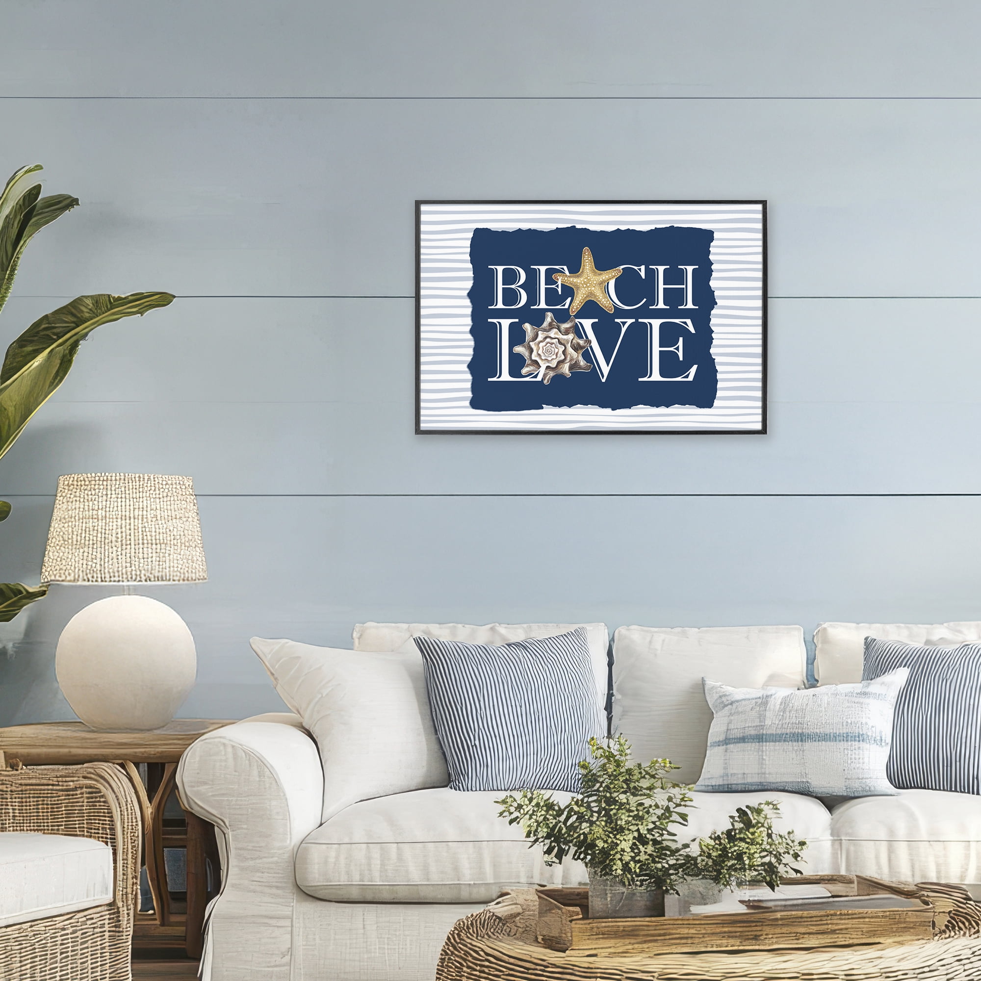 Stupell Industries Beach Love Seashells Black Framed Giclee Art, design by Kim Allen