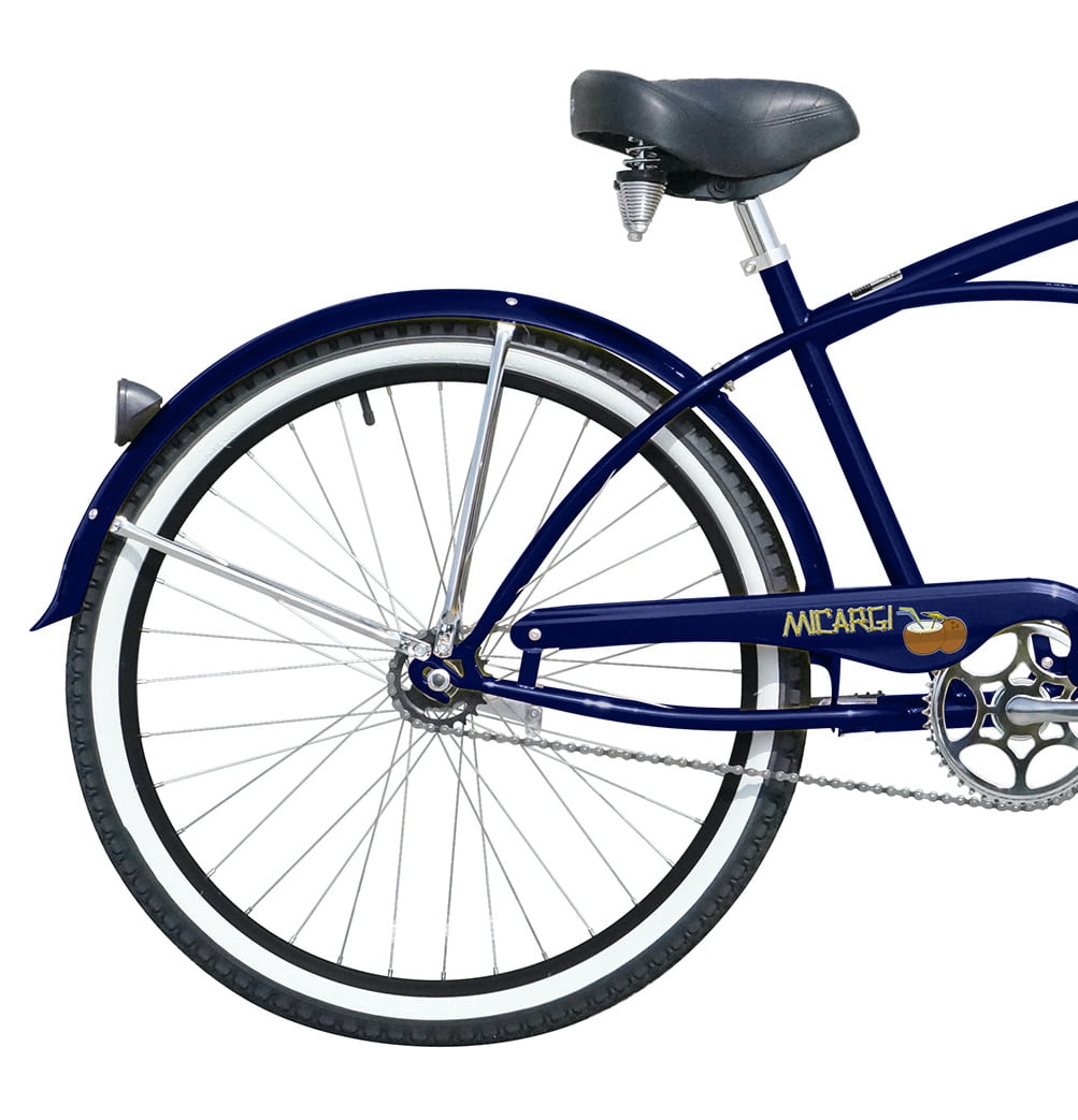 WonderWheels 26" Beach Cruiser Coaster Brake Stainless Steel Spokes One Piece Crank Alloy Black Rims 36H White Wall Tire W/ Fenders - Dark Blue/Black
