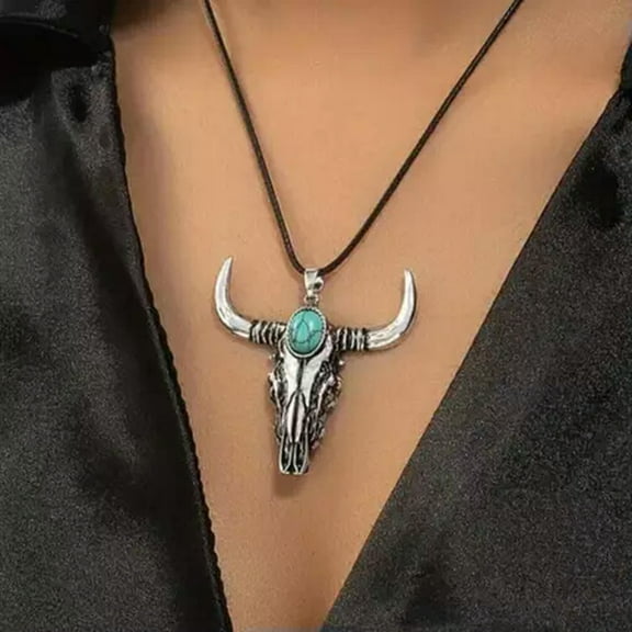 GKNET Western Turquoise Bull Head Pendant Necklace Delicate Jewelry Gift