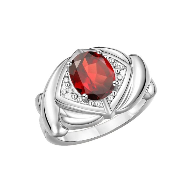 RYLOS Bagues pour Femmes Bague en Or Blanc 14K XOXO Câlins et Baisers Bague Pierre Précieuse 9x7 mm et Diamant Grenat de Janvier Bijoux pour Femmes Taille 7