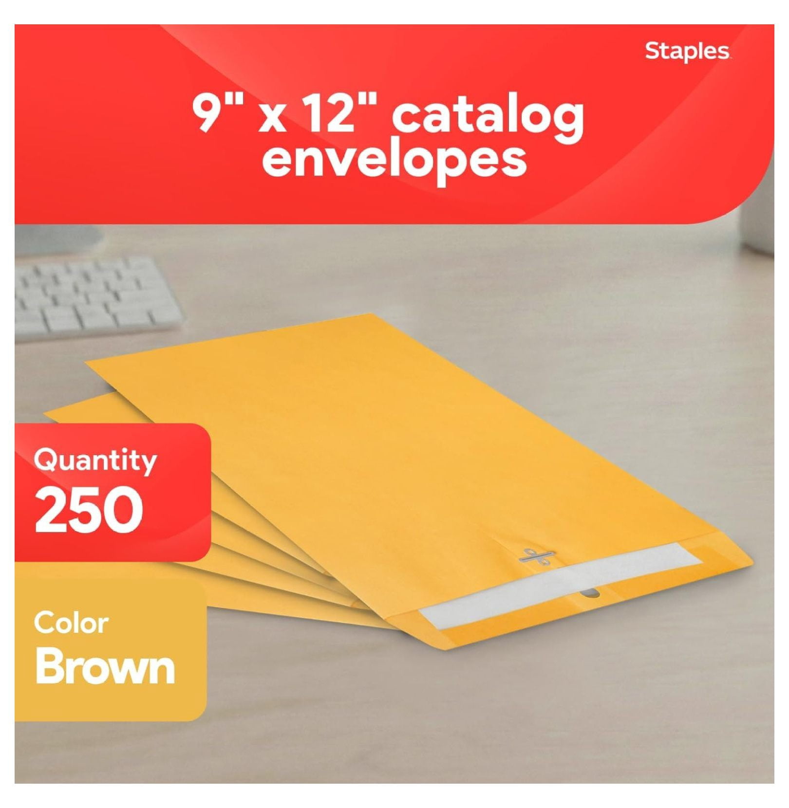 9 x 12 Clasp Envelopes, Brown Manila, Reinforced Metal Clasp & Gummed Seal, Heavy‑Duty Mailing Envelopes, 250/Pack