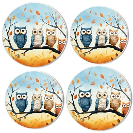 

BaHomeck Electric Stove Burner Covers Set of 4 Round Metal Gas Stove Burner Covers 8 Inch and 10 Inch Kitchen Decor Owls Family Sitting On Tree Branch