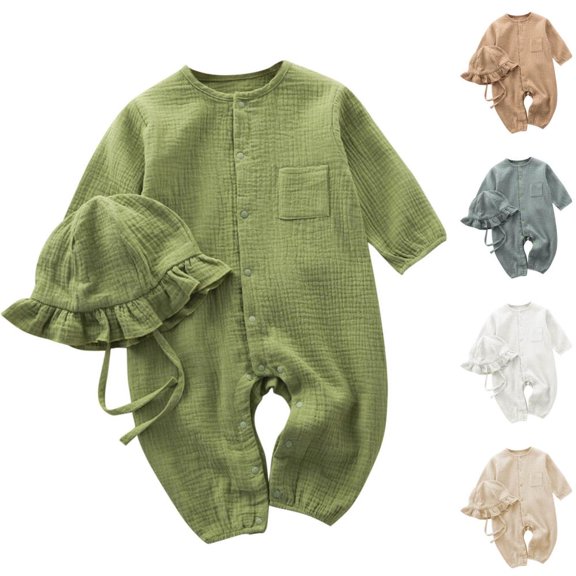Bxsruta Baby Clothes, Solid Color Baby Crawling Suit Long Jumpsuit Baby Summer Jumpsuit Newborn Pajamas, Green 0 Months