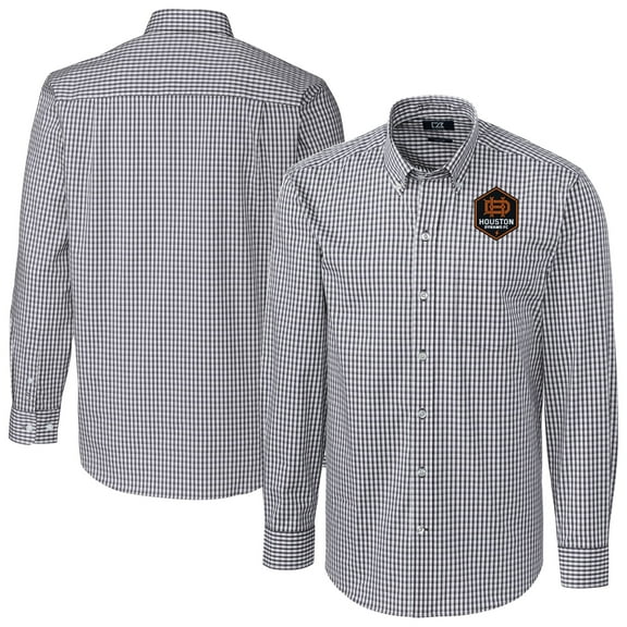 Men's Cutter & Buck Charcoal Houston Dynamo FC Easy Care Stretch Gingham Long Sleeve Dress Shirt