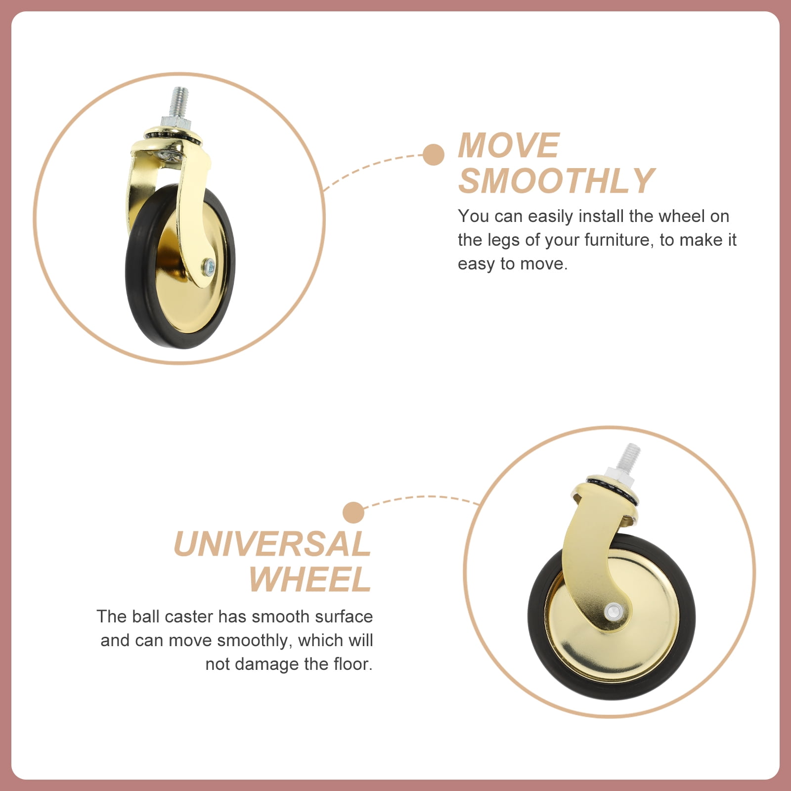 IBASETOY 4Pcs Golden Universal Caster Wheels for Furniture Smooth Roll Wear Resistant Office Chair Casters