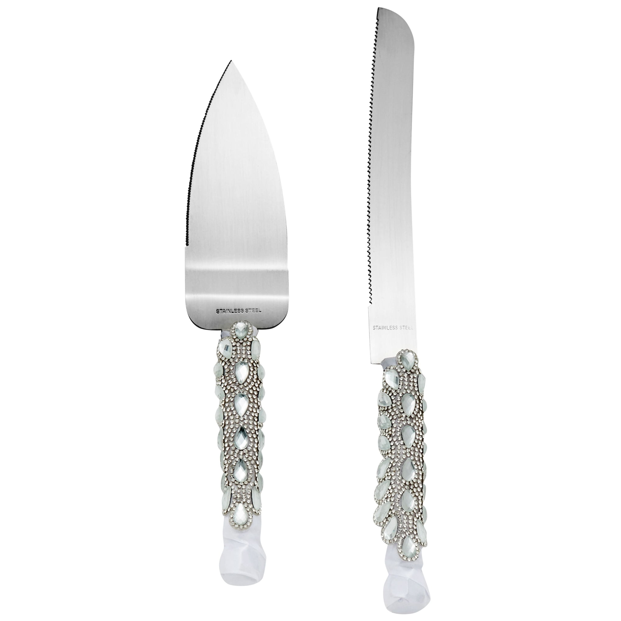 Navy Wedding Knife and Server Set with clear crystals and navy paint- –  DiAmoreDS