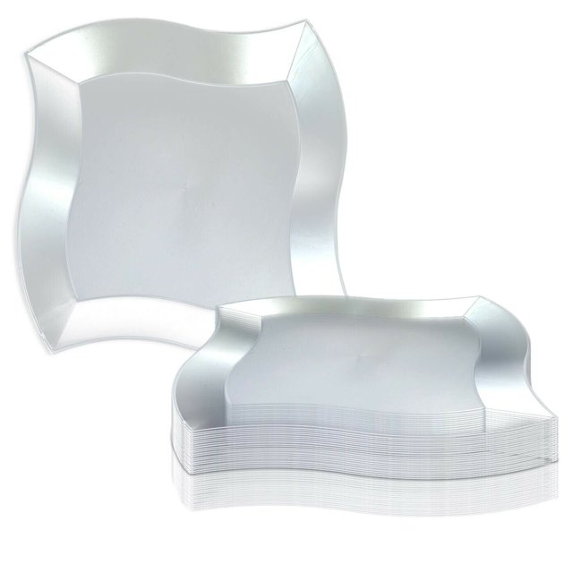 Smarty 10" Clear Square Wave Disposable Plastic Dinner Plates 120ct