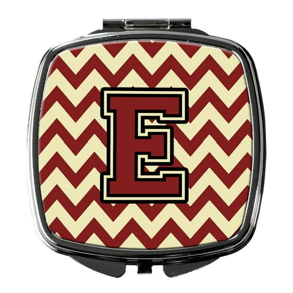 Letter E Chevron Maroon and Gold Compact Mirror