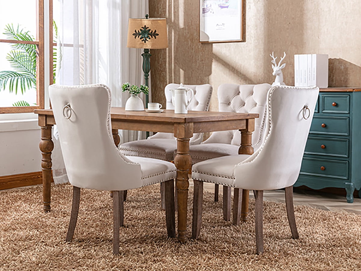 ODUSE-DAILY Beige Velvet Dining Chairs Set of 2, Kitchen & Dining Room Chairs, Tufted Dining Chairs, Fabric Upholstered, Solid Wood, Sillas De Comedor (Beige, 2 Pcs)