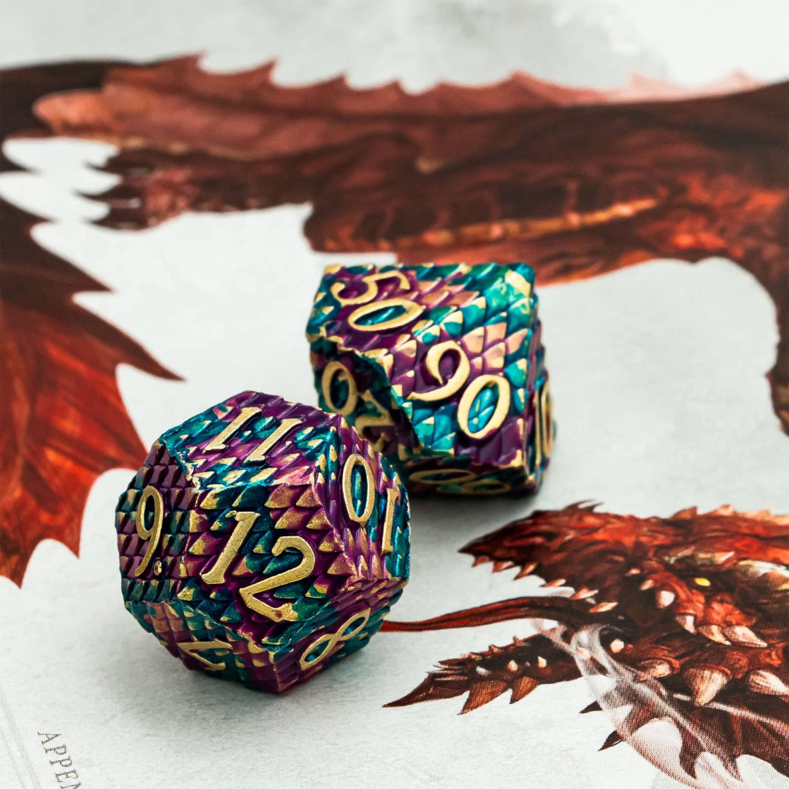 Cusdie 7PCS/Set DND Metal Dice, Dragon Scale Metal Dice Set, Polyhedral Dice Set, for Role Playing Game D&D Dice MTG Pathfinder