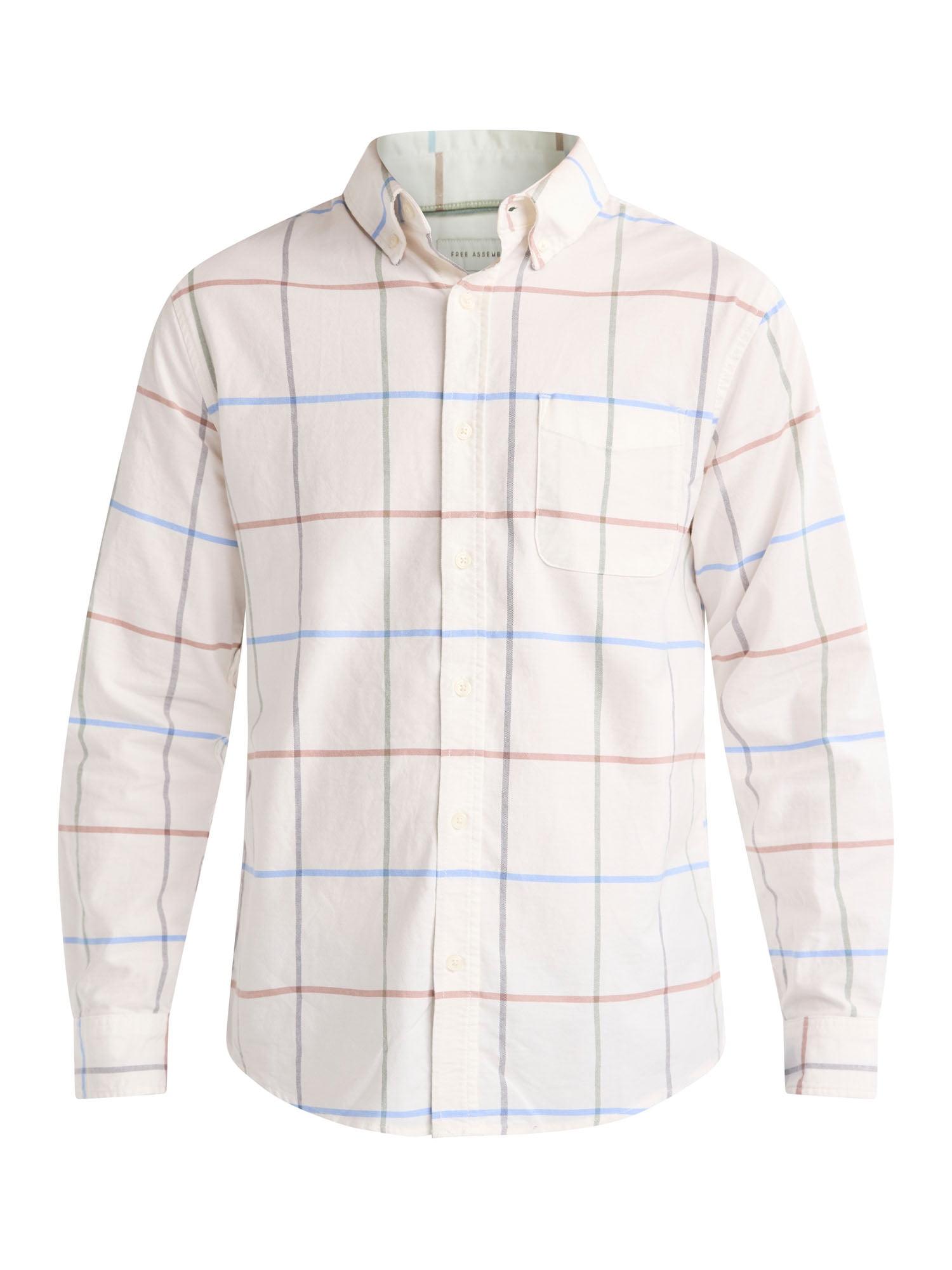 Free Assembly Men's Oxford Woven Shirt With Long Sleeves, Sizes XS-3XL