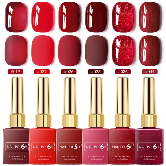 Ankara Red Series Nail Polish Glue - 6 Red Shades Gloss/Matte/Glitter Long-Lasting Gel Polish 15ml