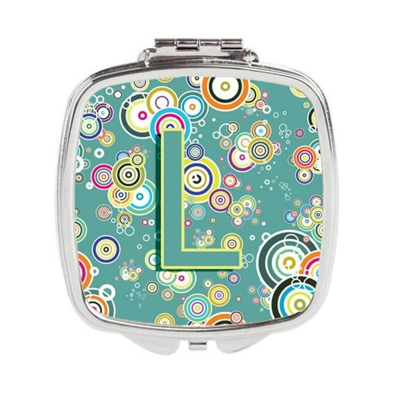 Carolines Treasures  Letter L Circle Circle Teal Initial Alphabet Compact Mirror