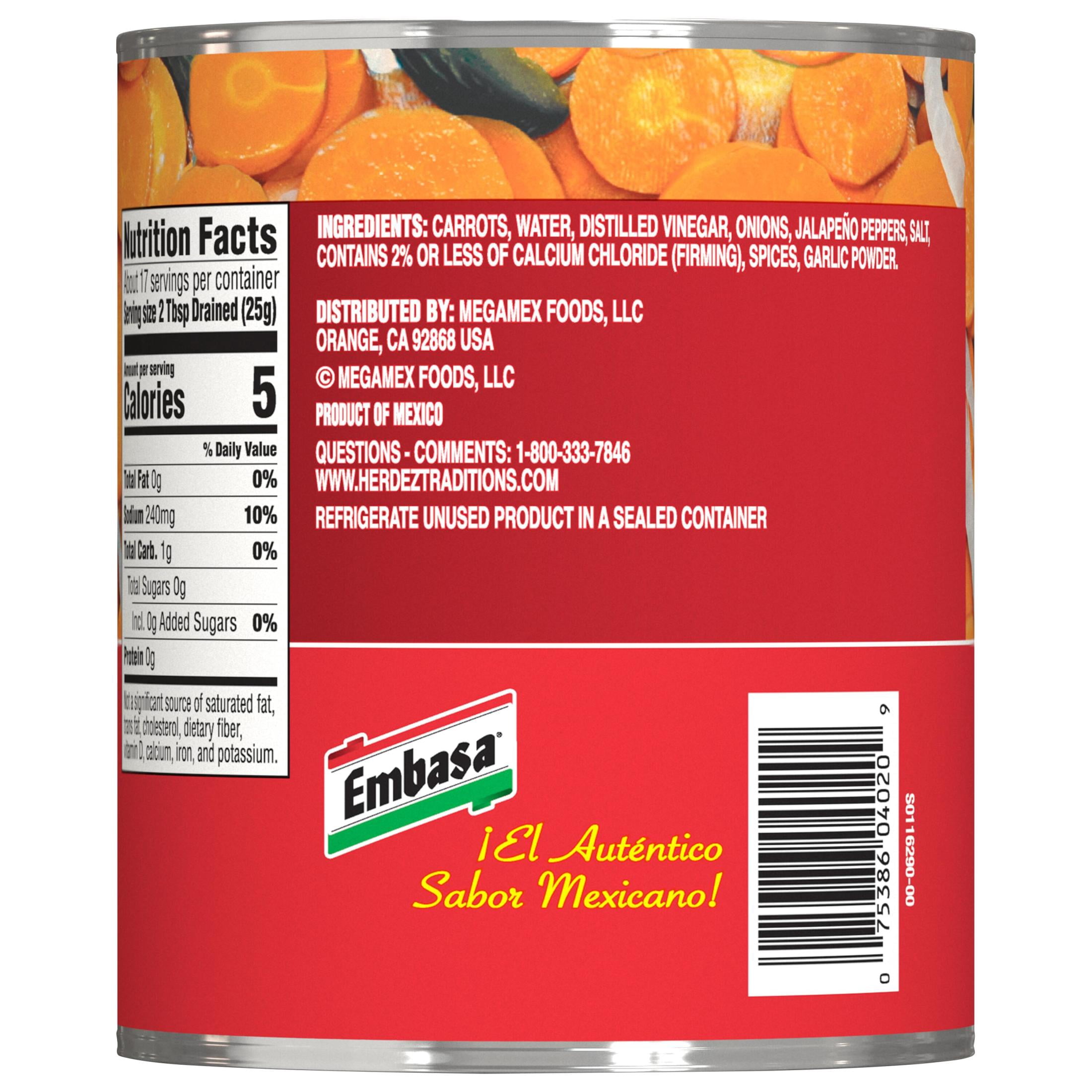 (2 pack) EMBASA Carrots in Escabeche, Shelf-Stable, Kosher, 26 oz Steel Can