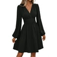 thumbnail image 3 of Women'S Elegant Dress V Neck Long Sleeve High Waist Swing Prom Cocktail Short Dresses Black XXL, 3 of 8