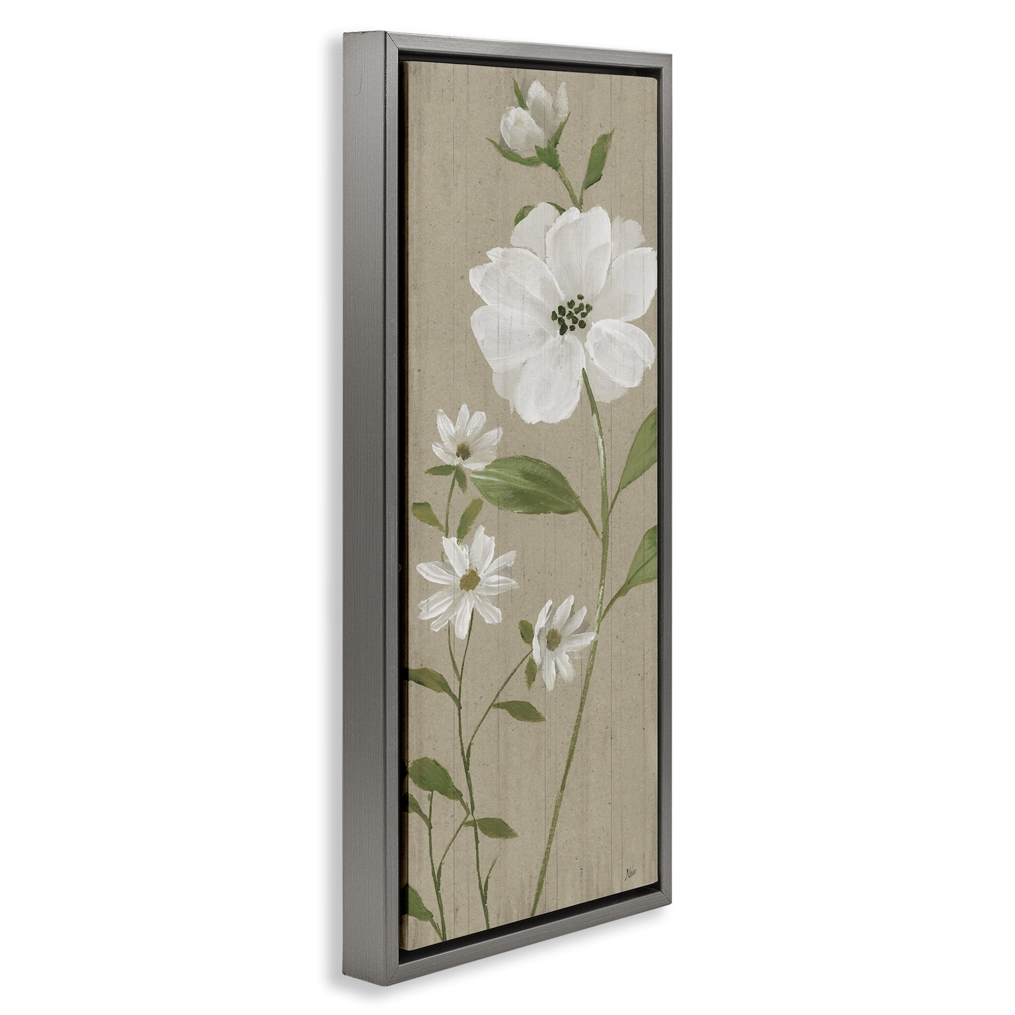 Stupell Industries Poppies on Neutral Beige Plants & Flowers Painting Gray Floater Framed Canvas Art Print Wall Art, 11 x 25