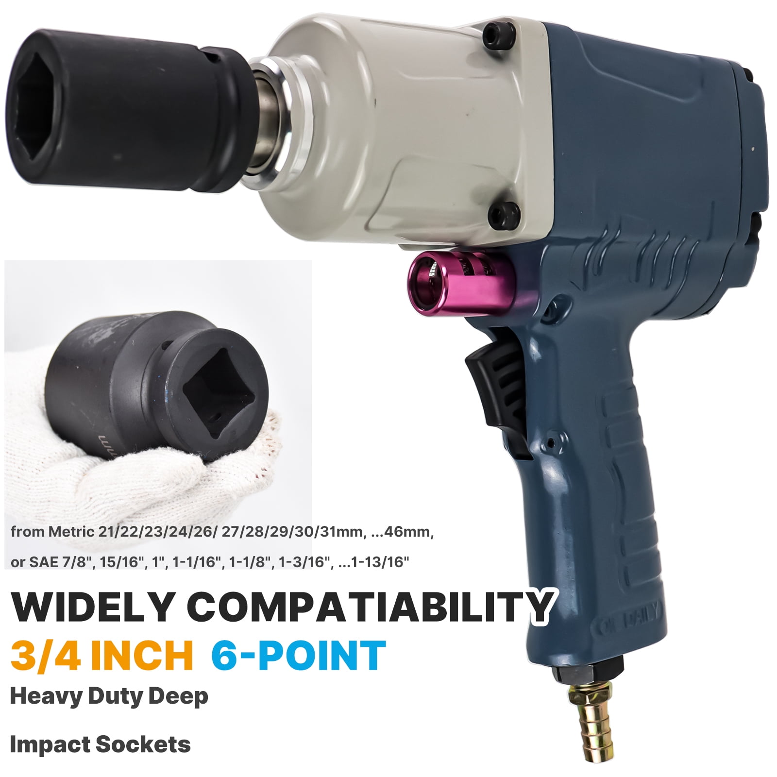 iMeshbean 3/4" Air Impact Wrench 1180ft-lbs. Twin Hammer Pneumatic 3-Torque+3 Sockets