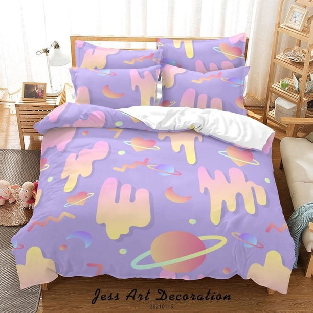 3D Purple Love Space Juego de Funda de edredón Juego de Funda de edredón Fundas de almohada 24
