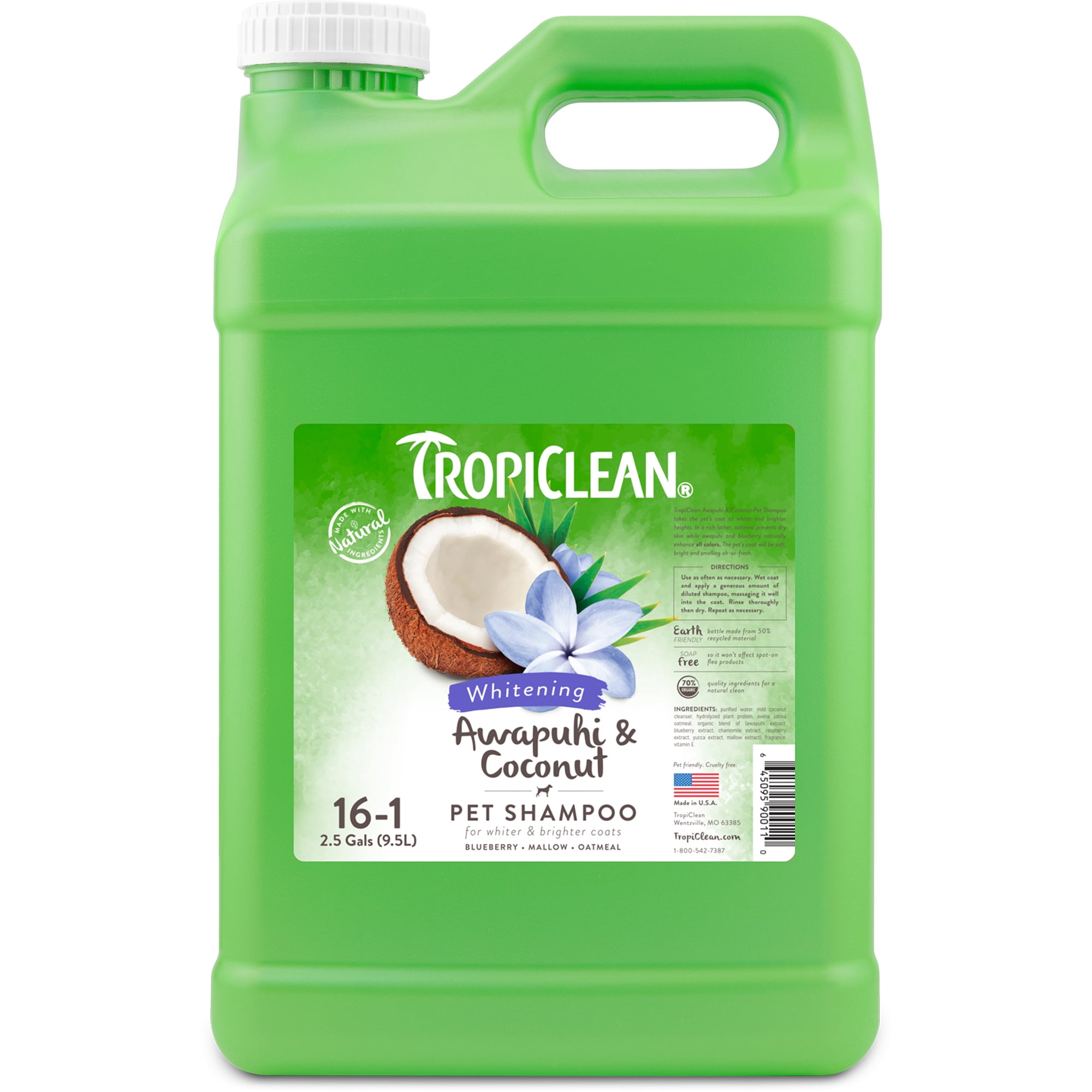 TropiClean Whitening Dog & Cat Shampoo with Awapuhi & Coconut Scent, 2.