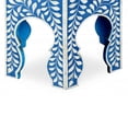 thumbnail image 4 of Bone Inlay End Table – Hexagon Blue Table with Floral Vine Pattern in Ivory, 4 of 4