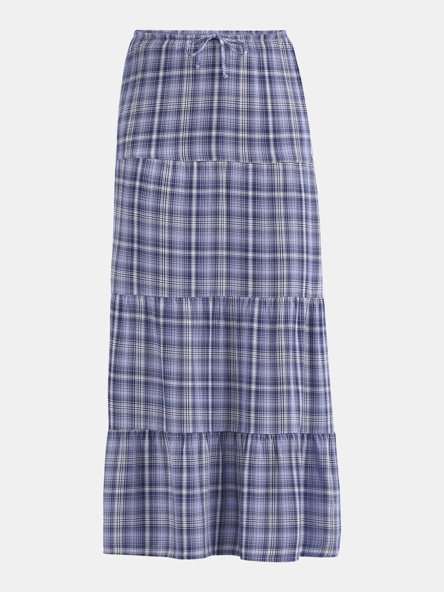 No Boundaries Woven Plaid Tiered Maxi Skirt, Women's