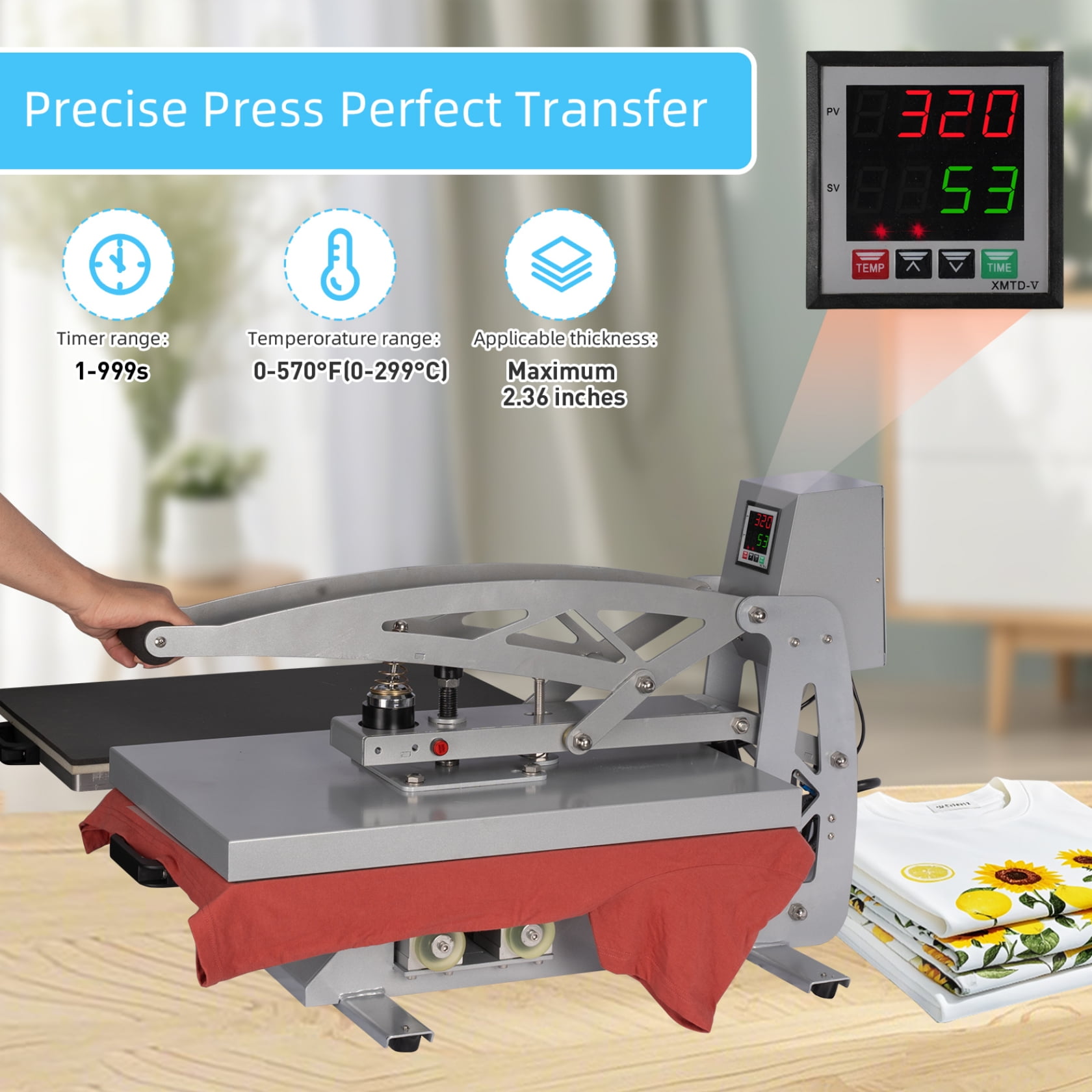 24x16 Inch Heat Press, Commercial Heat Press Machine for T-Shirts, Garments, Bags, Textile, Curtains