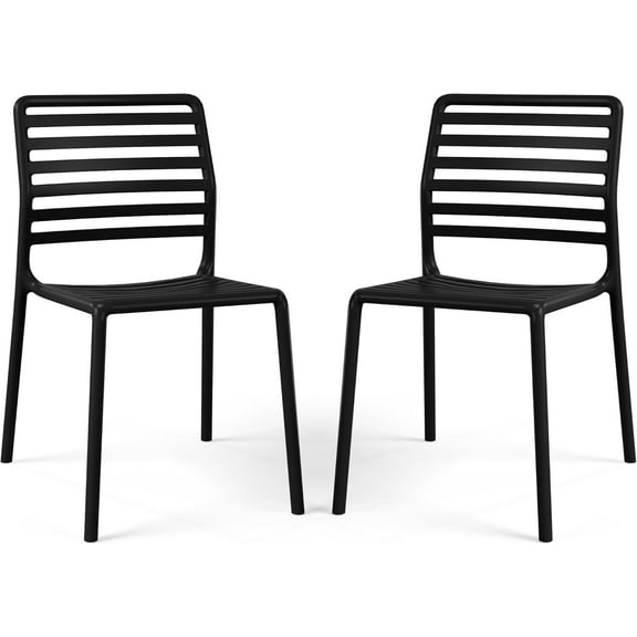Patio Chairs for Outdoors, Stackable Balcony Chairs Set of 2, Modern Outdoor Seating Furniture Front Porch Lawn Balcony Yard Dining Side Chair for Kitchen Restaurant, Black