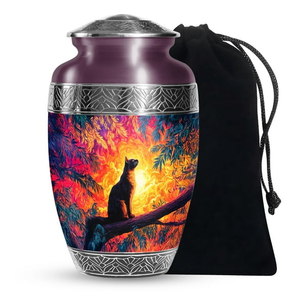 SABURIAL Cat Urn - Lovely Funeral Urns For Male & Female Ash - Burial Urn For Adult Human Ashes - Beautiful Handcrafted Cremation Urns - 10 Inch Large With Velvet Bag