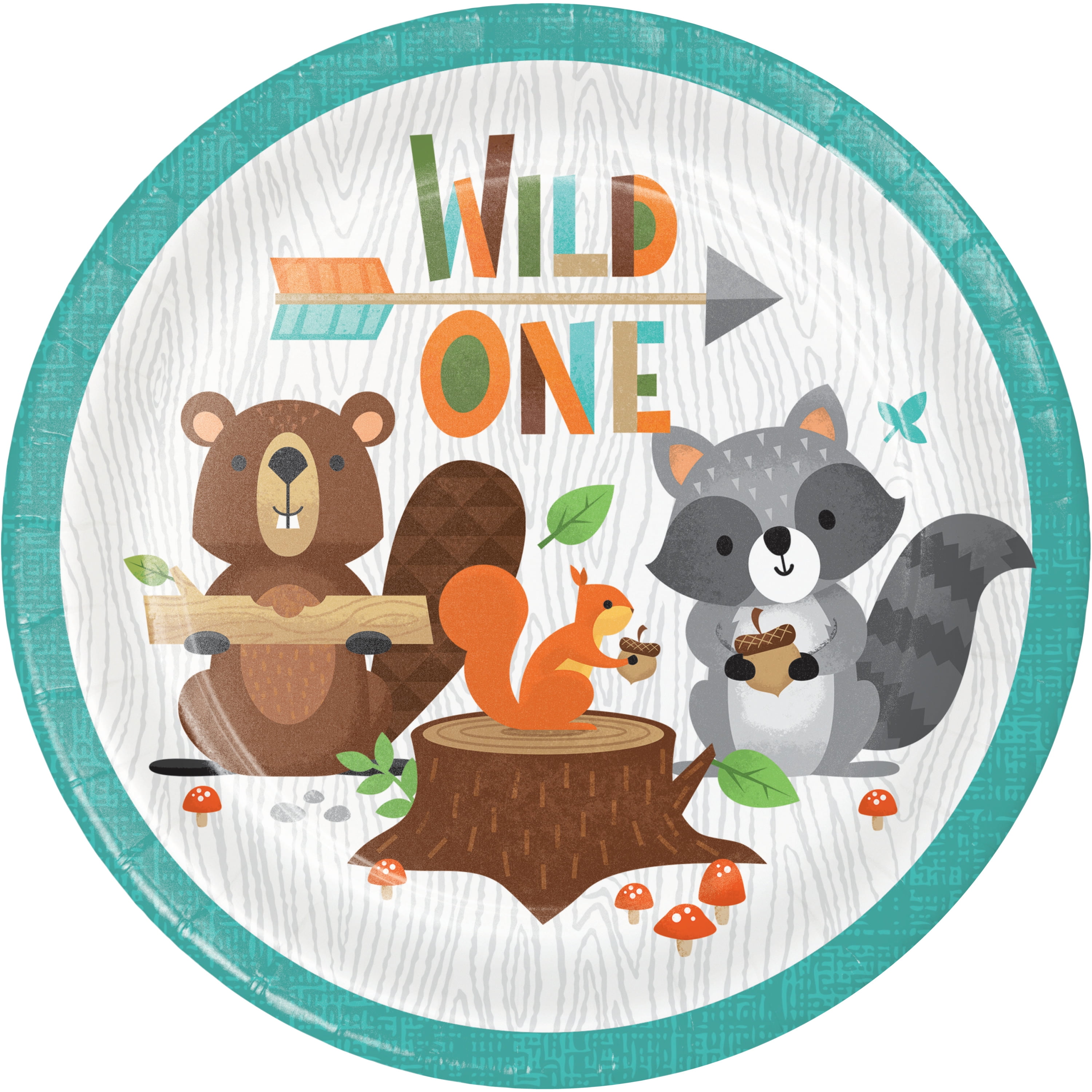 Wild One Woodland Round Paper Dessert Plates 24 Count for 24 Guests