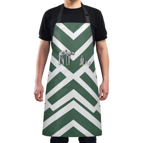 Green Geometric Lines Chef Kitchen Apron with Pockets for Women Waterproof Aprons for Cooking Baking