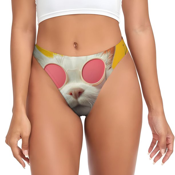 Fotbe Floral Sunglasses Cat Art Tanga Sin Costuras para Mujer con Estampado – Panties Invisibles, Transpirables y Cómodos para Uso Diario-X-Small